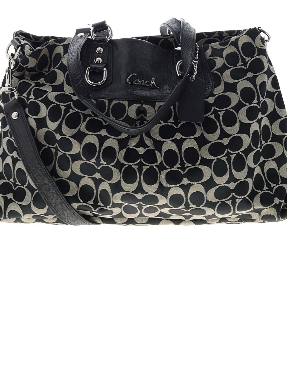 Coach Black and Cream Signature Canvas Shoulder Bag